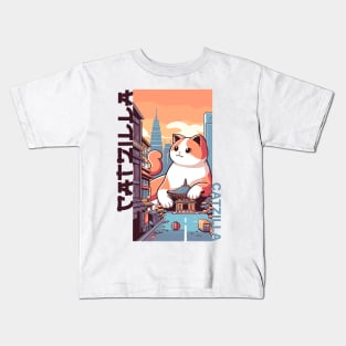 Catzilla Japanese Funny Cat Kawaii Parody Vintage Catzilla Kids T-Shirt